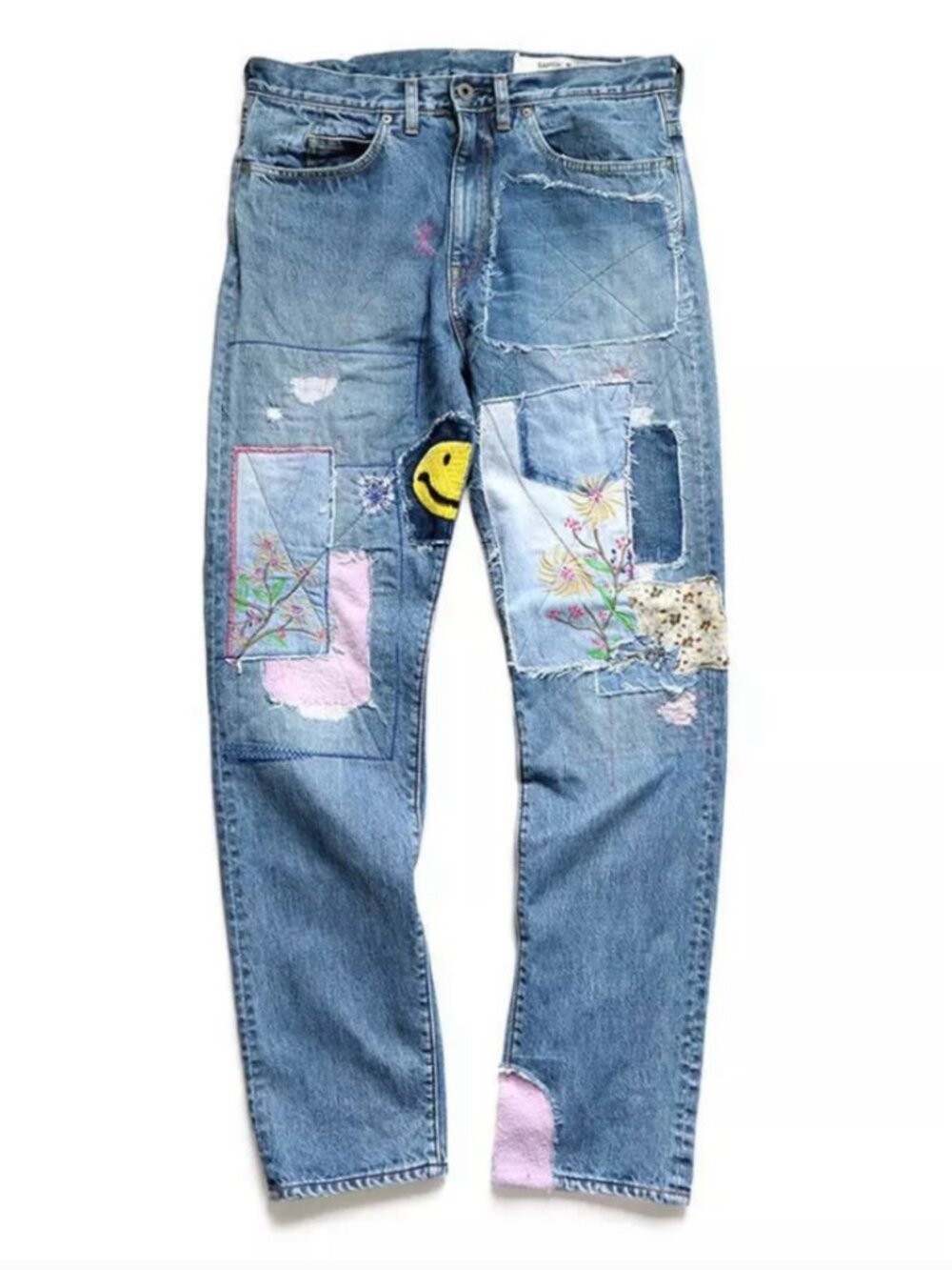 KAPITAL OKABILLY 14oz denim jeans smile pink patchwork embroidery gypsy size 30